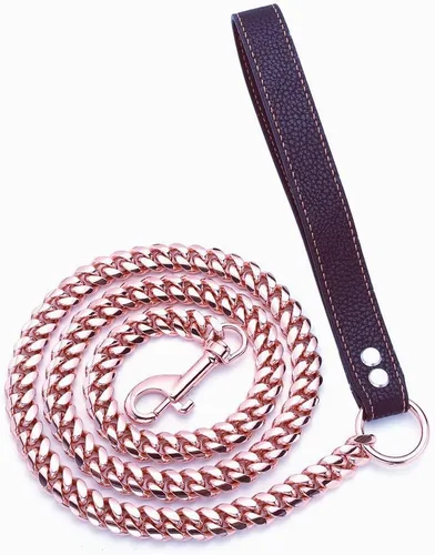 Vista 12 de Correa de cadena para perro de oro de 18 quilates, 0.43 pulgadas, a prueba de masticación, cadena de eslabones cubanos de acero inoxidable 316L