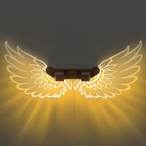 Vista 9 de CoolGift Mart Soporte de Pared para Guitarra con Alas de Ángel Luminosas, Colgador de Guitarra de Madera Acrílica con Alimentación USB