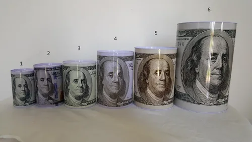 Vista 7 de 100 dólar billete estaño banco de dinero JUMBO, billete de banco caja de dinero de metal de estaño 100$ billete caja de dinero de dólar, 8.5' alto x