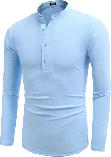 Vista 5 de COOFANDY Camisetas casuales Henley de manga larga para hombre, camisetas hippie de playa, camisetas de yoga y verano