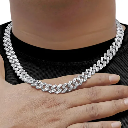 Vista 2 de SAVEARTH DIAMONDS Collar de cadena cubana de diamante de moissanita de corte redondo de 20 quilates a 26 qttw con certificado de 0.472 in de ancho
