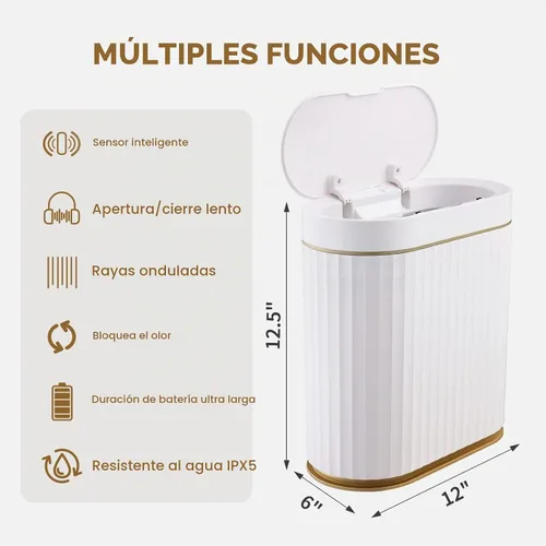 Vista 6 de ELPHECO Basurero de baño con tapa de 2.5 galones impermeable con sensor de movimiento, papelera automática para decoración de baño para dormitorio
