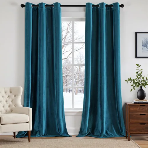 Vista 38 de ANRODUO Cortinas de terciopelo beige de 45 pulgadas de largo, opacas con aislamiento térmico insonorizado, cortinas de privacidad para oscurecer