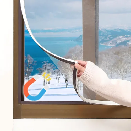 Vista 8 de Kit de aislamiento magnético para ventanas de bricolaje, película de película helada con marco blanco, tamaño máximo de 47" x 51", se adapta a
