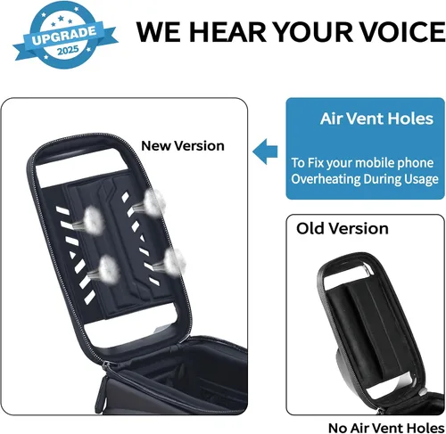 Vista 3 de Bolsa de soporte para teléfono de bicicleta, resistente al agua, estuche rígido de gran capacidad, tubo superior, marco frontal, accesorios