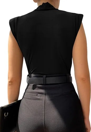 Vista 2 de LYANER Leotardo sin mangas fruncido con cuello en V para mujer