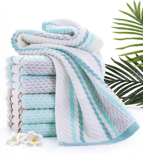 Vista 5 de Pidada Juego de 2 toallas de mano con patrón de rayas, 100% algodón, suave, absorbente, toalla decorativa para baño (marrón)