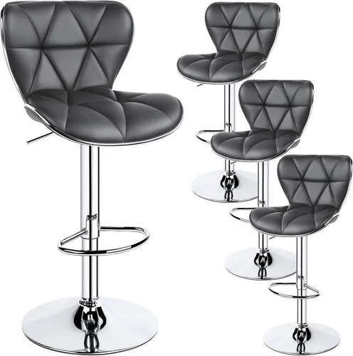 Vista 12 de Yaheetech Juego de 2 taburetes de bar, taburetes de bar ajustables de piel sintética con respaldo de concha, sillas de bar con reposapiés para Negro