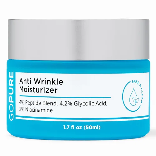 Vista 4 de goPure Glyco-Peptide Crema facial antiarrugas – Hidratante de ácido hialurónico para cara con ácido glicólico, péptidos y vitamina E – Hidratante