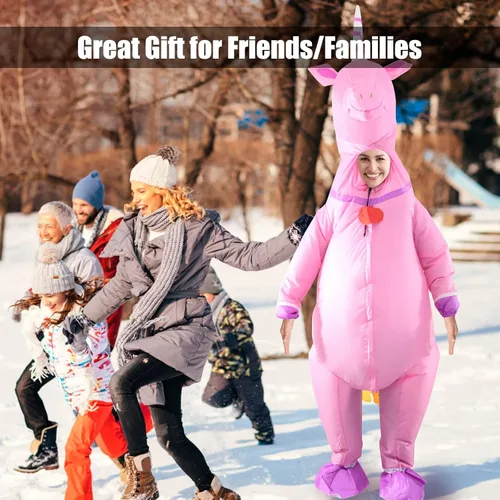 Vista 6 de Traje inflable de unicornio rosa para adultos, la mejor decoración para fiestas, reuniones, celebraciones de vacaciones, Halloween y otros