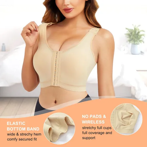 Vista 4 de LANCS Sujetadores ajustables con cierre frontal para mujer, brasier posoperatorio, camiseta sin mangas de compresión, corrector de postura, faja