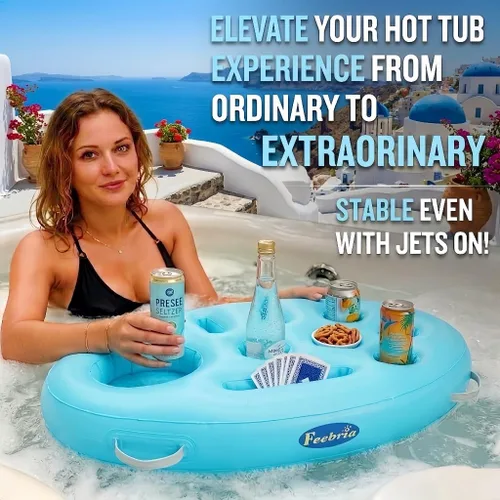 Vista 4 de Inflatable Pool Drink Holder with Large Capacity, Floating Drink Float for Hot Tub, Pool, Beach & Party - Holds Drinks, Phones & Snacks, Easy