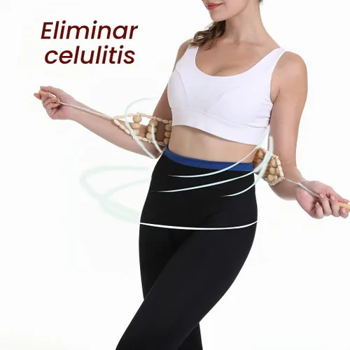 Vista 4 de Herramientas de masaje de terapia de madera para esculpir el cuerpo, cuerda de rodillo de masaje de espalda, kit de maderoterapia de masaje manual