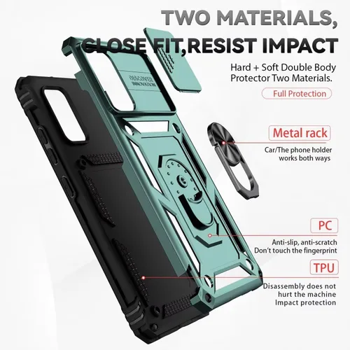 Vista 3 de Funda para Galaxy A32 4G, Samsung A32 4G SM-A325F con protector de pantalla de vidrio templado y cubierta de cámara deslizante, soporte de anillo