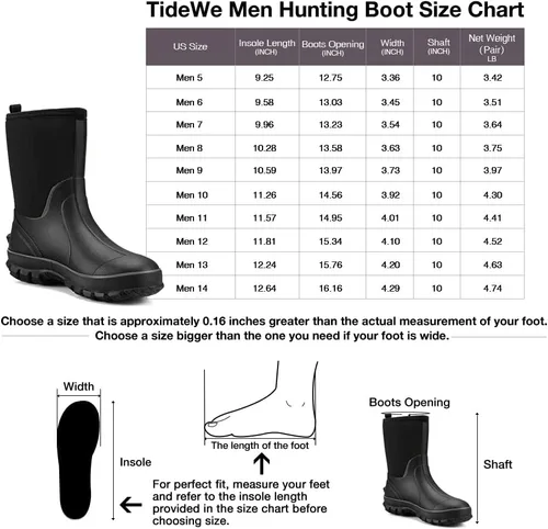 Vista 6 de TIDEWE Botas de goma para hombre, botas de lluvia aisladas de neopreno de 0.217in con vástago de acero, botas de caza impermeables de media