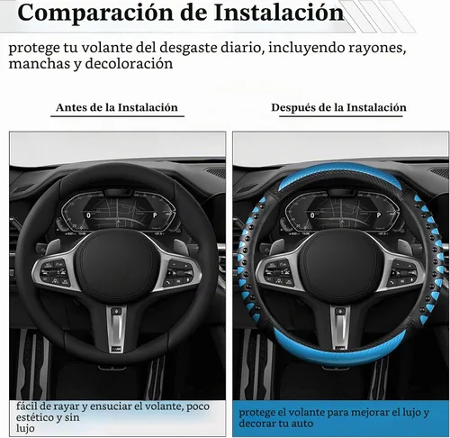 Vista 5 de Funda de cuero para volante de automóvil, material Panapi, universal de 14.5-15 pulgadas, antideslizante, transpirable, fundas para volante