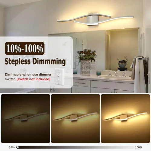 Vista 3 de Joossnwell Luces de tocador de níquel cepillado para accesorios de iluminación de baño, sobre espejo, regulables, 5CCT, moderno, lámpara de pared