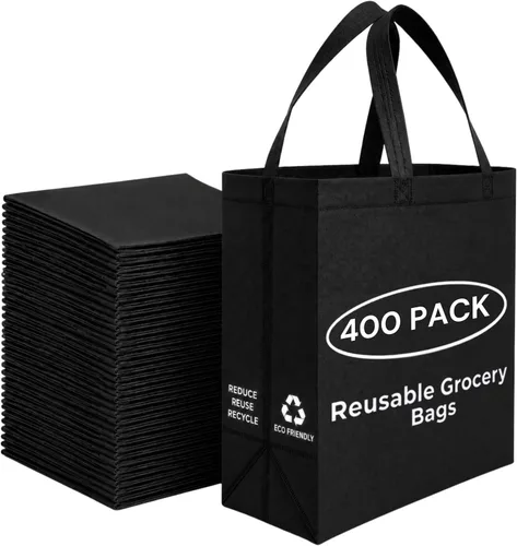 Vista 9 de Simply Cool Paquete de 200 bolsas de compras negras reutilizables ecológicas de 12.6 x 6.3 x 11.8 pulgadas, duraderas, ecológicas, reciclables Negro