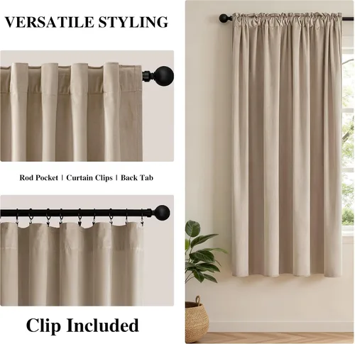 Vista 6 de VISIONTEX Velvet Blackout Curtains Thermal Insulated Beige 63 Inches Beige Camel