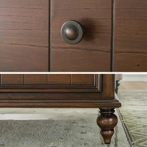Vista 4 de Mesa auxiliar para sofá de sala de estar, mesa auxiliar clásica de madera con cajón, mesa de centro rústica rectangular de 49.6 pulgadas en nogal
