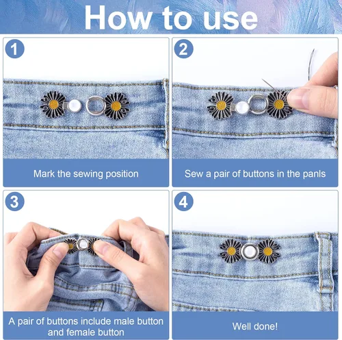 Vista 3 de OIIKI Tensor de botones de jeans ajustable, 7 piezas, botones de mezclilla, alfileres de vestir, hebillas de ajuste de cintura, botones