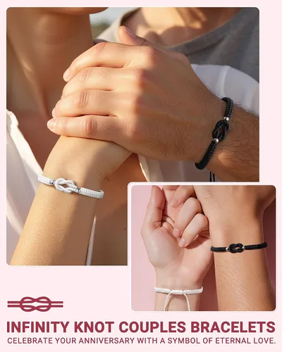 Vista 2 de UNGENT THEM - Pulseras Pinky Promise para parejas con nudo; juego de pulseras para aniversario, Navidad, San Valentín; regalos "I Love You