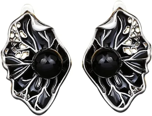Vista 3 de Creative S925 - Juego de joyas de plata para mujer, preparación de lecciones, aretes de anillo de perlas negras, hechos a mano, esmaltados, joyería