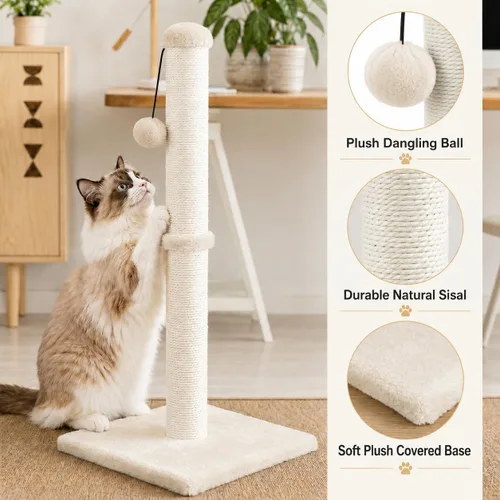 Vista 3 de Dimaka - Poste rascador para gatos de 34 pulgadas de alto, con cuerda de sisal y cubierto con suave felpa suave, rascador vertical