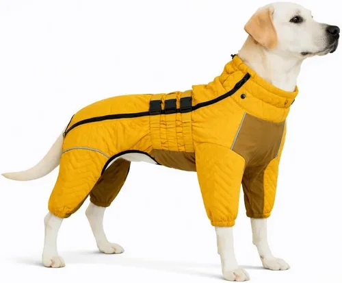 Vista 24 de Abrigo cálido para perros de doble capa, chaleco para perros, 4 patas cubiertas, resistente al viento, impermeable, reflectante, gris XS - L
