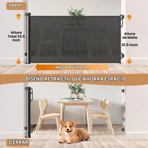 Vista 2 de Spaceany Puerta retráctil reforzada para bebés o puerta de malla para perros, fácil de usar para escaleras, puertas, pasillos, interiores
