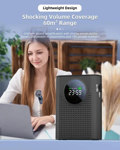 Vista 9 de S67 amplificador de voz recargable micrófono inalámbrico para profesores aula, mini solapa Lavalier micrófono clip magnético, altavoz Bluetooth