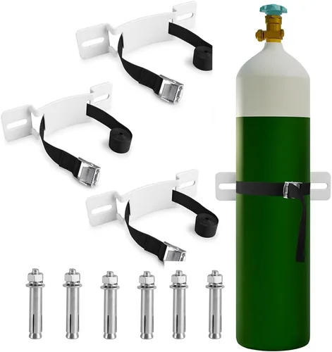 Vista 7 de Soporte de pared cilíndrica, soporte para cilindro de gas, soporte de tanque de propano con tornillos y cinturón de seguridad (negro 1)