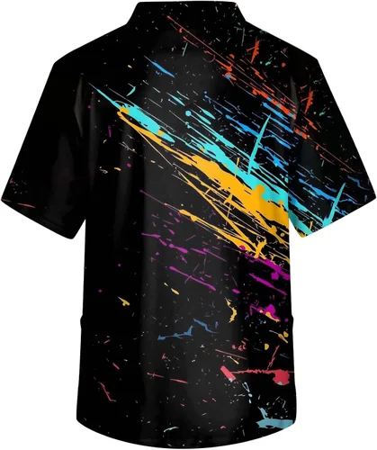 Vista 3 de Camisetas médicas para hombre, estampado de mármol, manga corta, cuello en V, talla grande, uniforme de enfermería con bolsillo grande, tallas S-5XL