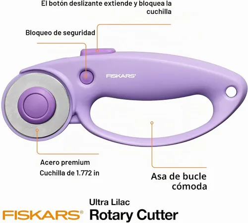 Vista 3 de Fiskars Cortador giratorio Loop, colección Explore Ultra Lila, cuchilla de acero de precisión para tela, fieltro y vinilo, 45 mm