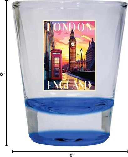 Vista 3 de London England Design B Souvenir - Vaso de chupito redondo de 1.5 onzas, color azul, paquete de 2