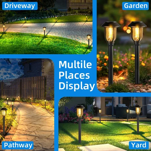 Vista 8 de ILANCK Luces solares para caminos al aire libre, paquete de 12 luces solares para exteriores, impermeables, blanco cálido, encendido y apagado