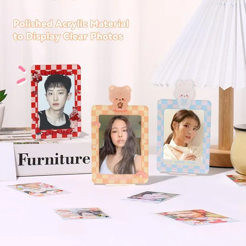 Vista 3 de KPOP Soporte para tarjetas fotográficas, marcos de fotos, llavero acrílico para tarjetas, paquete de 4, cargadores superiores para tarjetas, 3 x 4