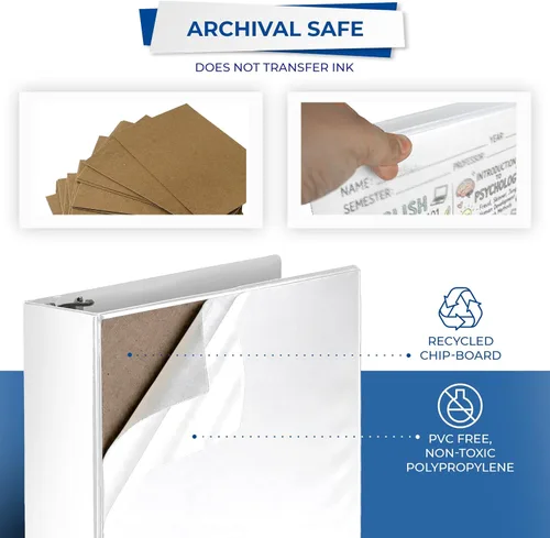 Vista 5 de Samsill (MP128587) - Carpeta de 3 anillos redondos de 3 pulgadas, fabricada en los EE. UU., con cubierta transparente personalizable para insertos