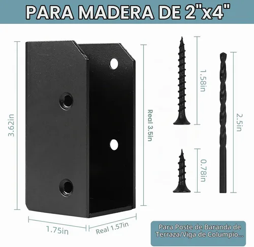 Vista 2 de Conectores de soportes para barandilla de cubierta, soportes de 2 x 4 (real 1.5 x 3.5 pulgadas) para barandilla de valla, pasamanos, escaleras