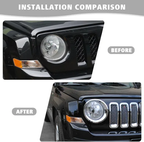 Vista 7 de Jimen Compatible con Jeep Patriot 2011-2016, biseles para faros delanteros (cromado)