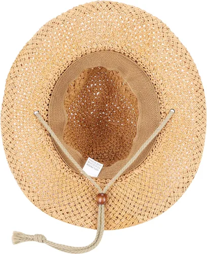 Vista 7 de Sombrero de vaquero de paja sombrero de sol vaquera de verano Panamá con correa para la barbilla hombres mujeres sombrero viaje al aire libre