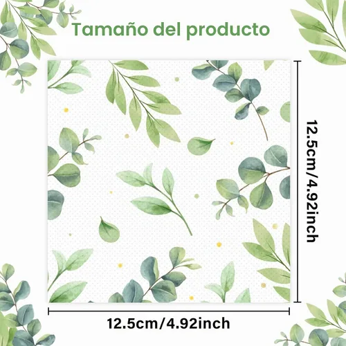 Vista 2 de 100 servilletas de papel de eucalipto, color verde salvia, decoración de fiesta de cumpleaños, servilletas de postre desechables con temática