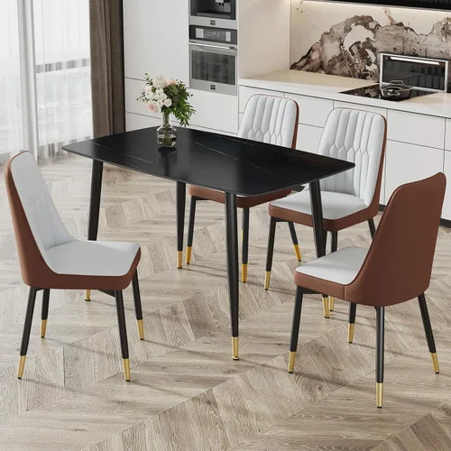 Vista 15 de Ebullient Mesa de comedor para 4, mesa de comedor rectangular de mármol, mesa de comedor de mármol sintético, mesa de comedor moderna con marco