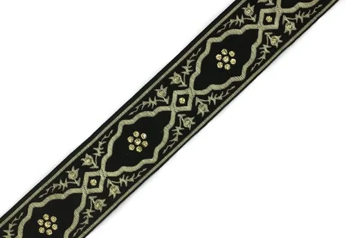 Vista 3 de Carrete de 11 yardas 1.37 pulgadas negro Andalucía Jacquard cinta tapicería tela tejida Dekorband Trim Fabricación de cortinas