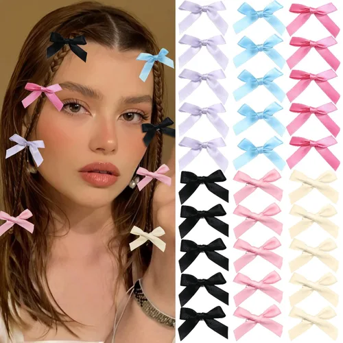 Vista 33 de 20 piezas de lazos negros para el cabello con cinta, clips tipo cocodrilo para el cabello, pasadores para el cabello para adolescentes, pinzas