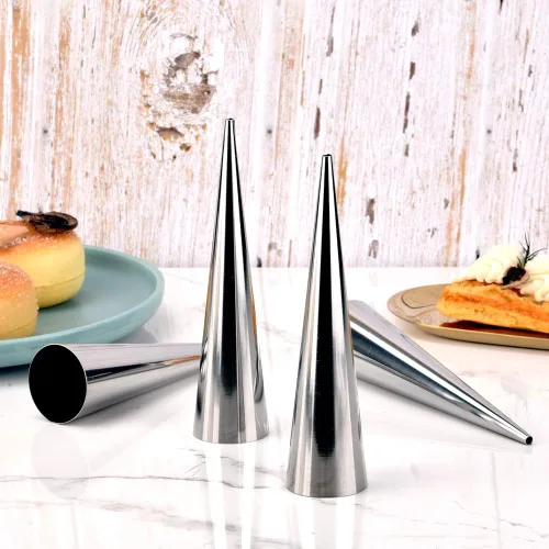 Vista 8 de Molde de cuerno de crema, cono de helado de acero inoxidable y molde de pastelería reutilizable en forma tubular para hornear, herramienta