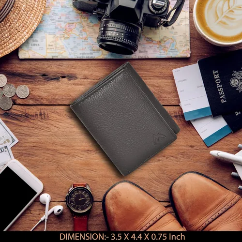 Vista 67 de Cartera de cuero RFID hecha a mano para hombres, elegante cartera de bolsillo frontal triple con 2 ranuras para identificación y 9 tarjetas, Azul
