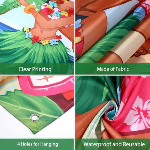 Vista 3 de Capoda Decoraciones de fiesta hawaiana Luau Pareja Photo Prop Hawaiian Photo Background Fondo Tropical Beach Prop Pareja Puerta Banner para Verano
