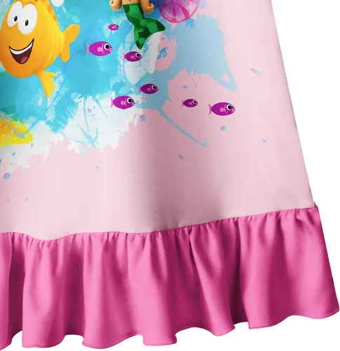 Vista 6 de Vestido de dibujos animados de burbujas para niñas pequeñas vestidos con estampado Guppy para niños vestido camisero de 3 a 6 años