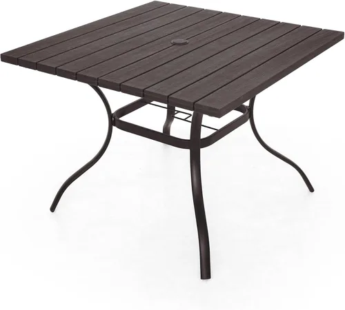 Vista 10 de Anmutig Mesa de patio pequeña cuadrada de 27.5 pulgadas con resistente a la intemperie para comedor al aire libre, color negro